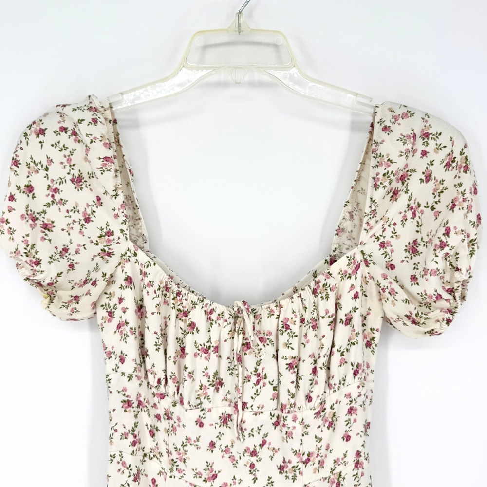 Reformation Corbin Milkmaid Puff Sleeve Floral Dress Cream & Pink Sz 6 Coquette - Picture 6 of 15